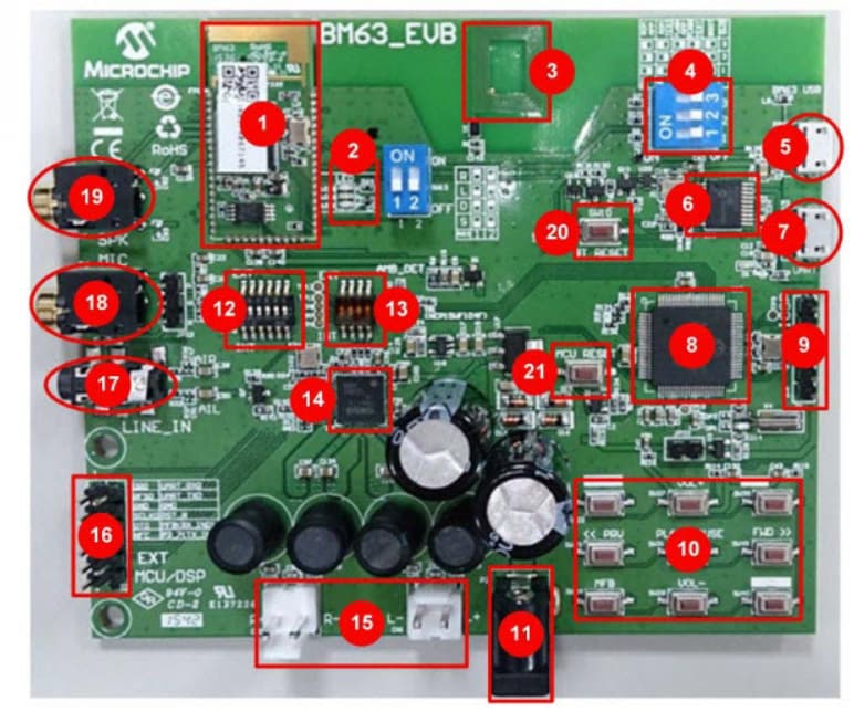 回路図 - Microchip Technology BM63 Bluetoothオーディオ評価ボード